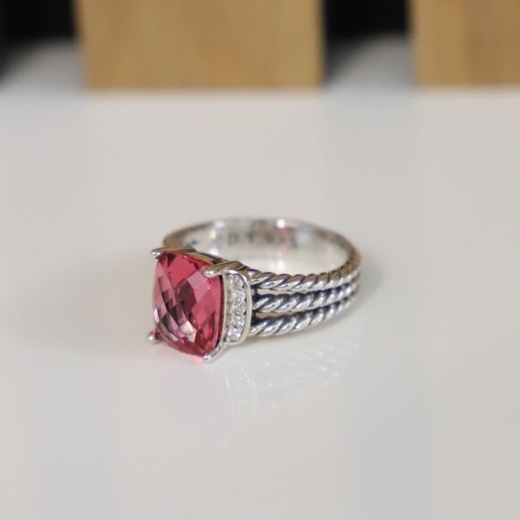 David Yurman Sterling Silver Petite Wheaton Ring Tourmaline & Diamonds size 7.5 - Picture 1 of 7
